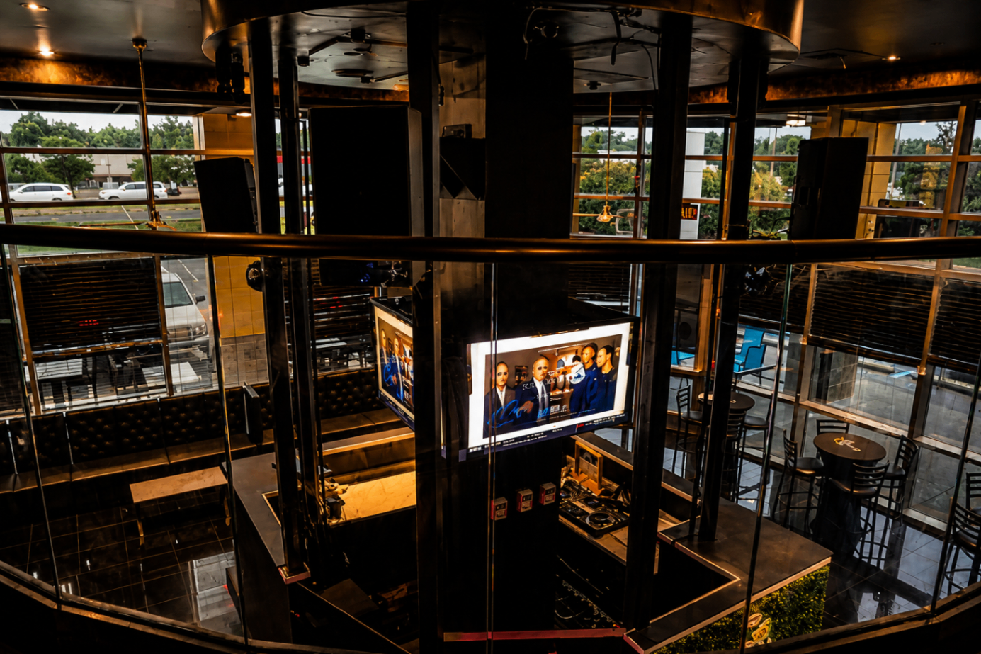 View over the bar toward the DJ area at Cross Ultra Lounge