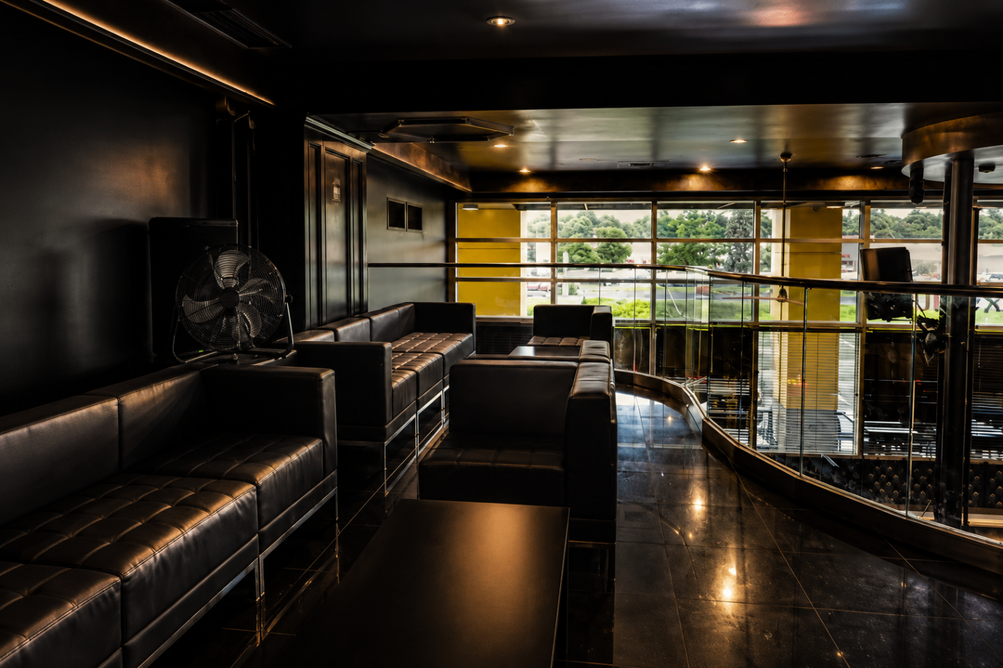 Mezzanine seating above the bar at Cross Ultra Lounge